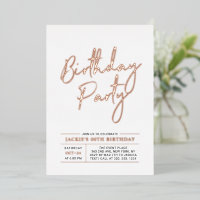 Rose Gold Moderne Brush Script Adulte Anniversaire