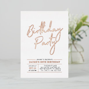 Invitation En Aluminium Rose Gold Moderne Brush Script Adulte Anniversaire