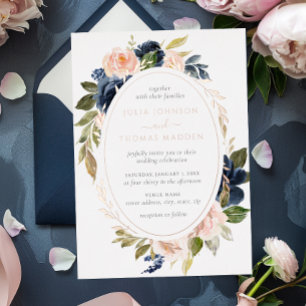 Invitation En Aluminium Rose Gold Navy Blush Peach Floral Mariage