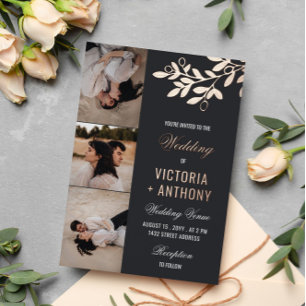 Invitation En Aluminium Rose Gold Noir Mat Fleur de Cerisier Branche 3 Pho