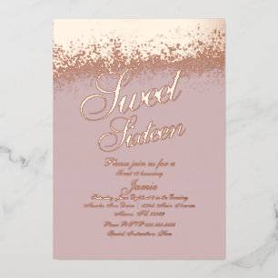 Invitation En Aluminium Rose Gold Paillette Pressée Sweet Sixteen 