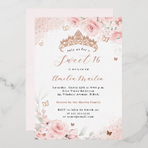 Invitation En Aluminium Rose Gold Papillon Rose Fard Douce 16   