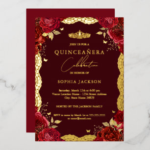 Invitation En Aluminium Rose Gold Quinceañera Rouge Dentelle Anniversaire