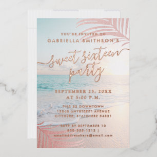 Invitation En Aluminium Rose Gold Real Foil Beach Sweet 16e anniversaire F