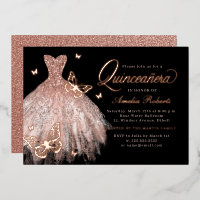 Rose Gold Robe Papillon Noir Quinceanera