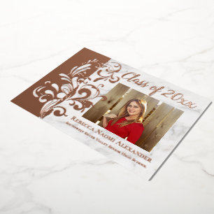 Invitation En Aluminium Rose Gold Rose Elegant Swirl Photo Graduation