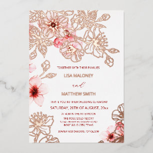 Invitation En Aluminium Rose Gold Rose Fleur de Cerisier   Photo Mariage