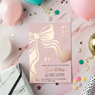 Invitation En Aluminium Rose Gold Rose Pâle Ruban Douce 16