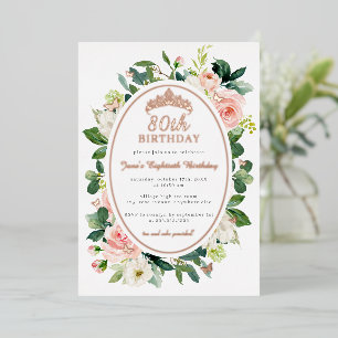 Invitation En Aluminium Rose Gold Rose Papillon Floral 80e Anniversaire