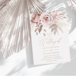 Invitation En Aluminium Rose Gold, Rose Poussiéreuse et Mariage Floral Ros