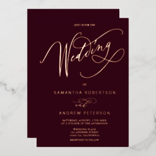 Invitation En Aluminium Rose gold rouge minimaliste calligraphie mariage
