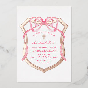Invitation En Aluminium Rose Gold Ruban Rose Baptême