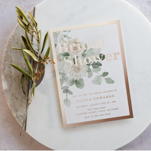 Invitation En Aluminium Rose Gold Sage Vert Blanc Floral Fête des mariées
