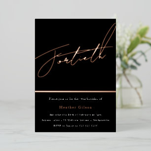 Invitation En Aluminium Rose Gold Script 40e fête d'anniversaire