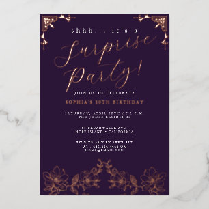Invitation En Aluminium Rose Gold Script Rose Fête Surprise Foil