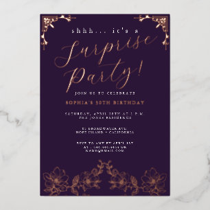 Invitation En Aluminium Rose Gold Script Rose Surprise Party Foil