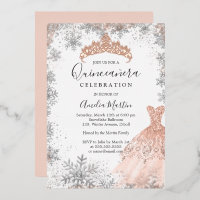 Rose Gold Silver Snowflake Hivernal Quinceanera