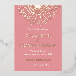 Invitation En Aluminium Rose Gold Sunflower Moderne Floral Mariage
