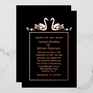 Invitation En Aluminium Rose Gold Swans Mariage noir