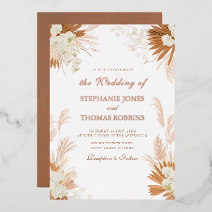 Invitation En Aluminium Rose Gold Terracotta Pampas Mariage Orchidée en he