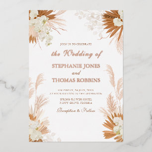 Invitation En Aluminium Rose Gold Terracotta Pampas Mariage Orchidée en he