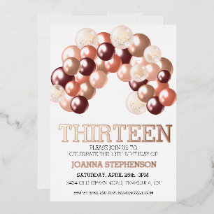 Invitation En Aluminium Rose Gold Vrai Feuille 13ème Année Balloon Arch 