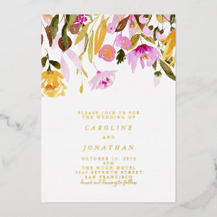 Invitation En Aluminium Rose Jaune Floral Mariage Or Été
