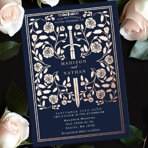 Invitation En Aluminium Rose médiéval bleu  Gold Mariage