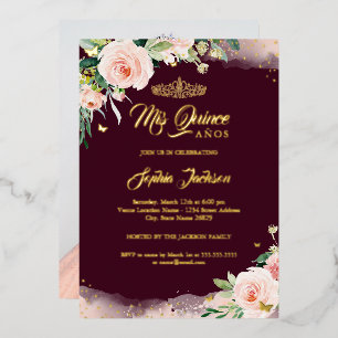 Invitation En Aluminium Rose Mes Quinze Fleurs Photo Quinceanera Anniversa