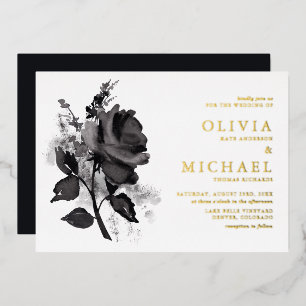 Invitation En Aluminium Rose minimaliste de couleur noire moderne Mariage