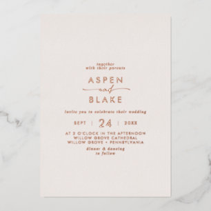 Invitation En Aluminium Rose moderne Gold Foil Script Blush Décontracté Ma