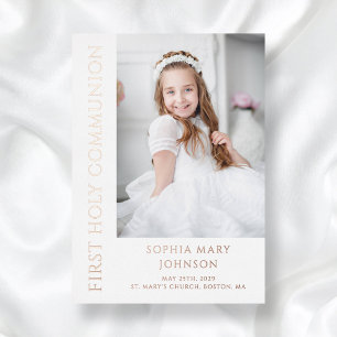 Invitation En Aluminium Rose moderne Gold Photo Girl First Communion