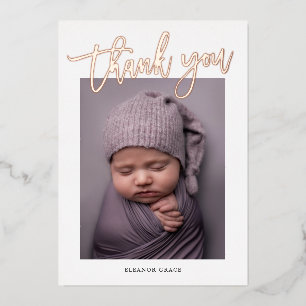 Invitation En Aluminium Rose moderne Gold Script photo Baby Merci