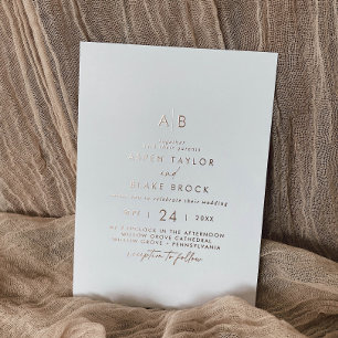 Invitation En Aluminium Rose moderne or Foil Script Monogramme Mariage
