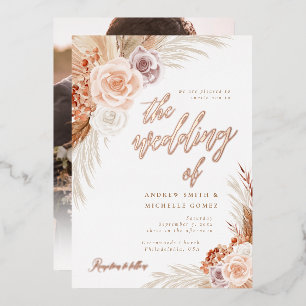 Invitation En Aluminium Rose Muet Pampas Terracotta Boho Mariage photo