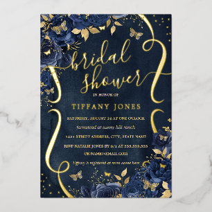 Invitation En Aluminium Rose Navy Floral Papillon Mariage Douche