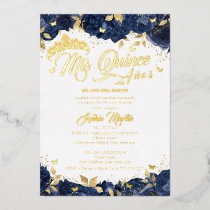 Invitation En Aluminium Rose Navy Mis Quince Or Quinceanera