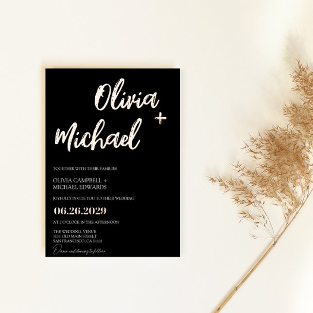 Invitation En Aluminium Rose noir or moderne Script Mariage de calligraphi (Créateur téléchargé)