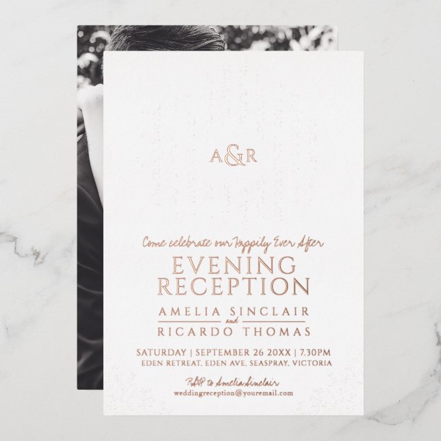 Invitation En Aluminium Rose or blanc monogramme photo de mariage (Recto/Verso)