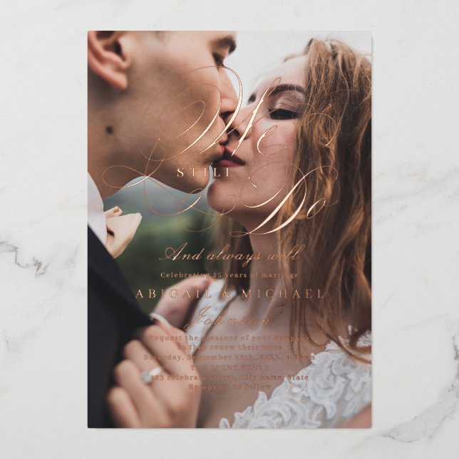 Invitation En Aluminium Rose or classique calligraphie photo NOUS TOUJOURS (Recto)