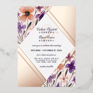 Invitation En Aluminium Rose or Coral violet  Mariage d'aquarelle