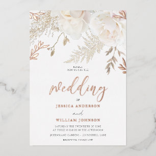 Invitation En Aluminium Rose or Foil ivoire blanc Floral Mariage