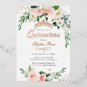 Invitation En Aluminium ROSE OR FOIL rose Floral Quinceanera