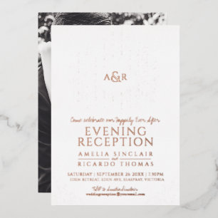 Invitation En Aluminium Rose or rose gold white monogram mariage réception