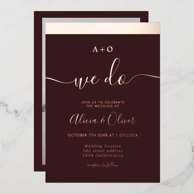 Invitation En Aluminium Rose or stripe initiales mariage photo rouge (Recto/Verso)