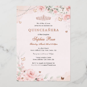 Invitation En Aluminium Rose Pâle Blush Papillon Quinceanera 15ème