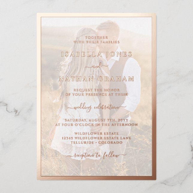 Invitation En Aluminium Rose photo moderne Mariage or (Recto)