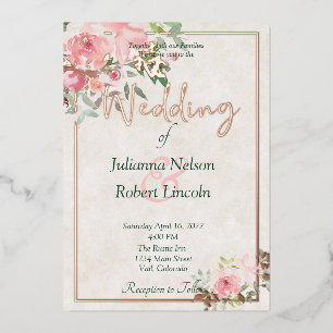 Invitation En Aluminium Rose poudré aquarelle florale mariage 