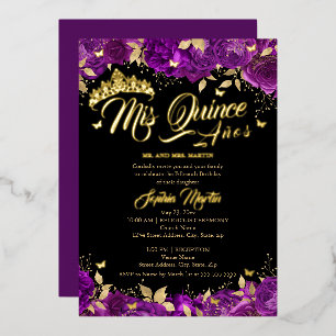 Invitation En Aluminium Rose Pourpre Or Mis Quince Quinceanera