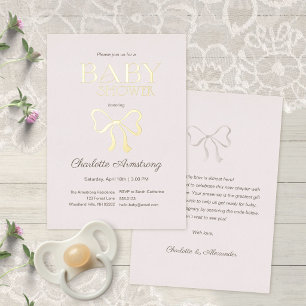Invitation En Aluminium Rose Poussiéreuse Clair Élégant Nœud Bébé Fille